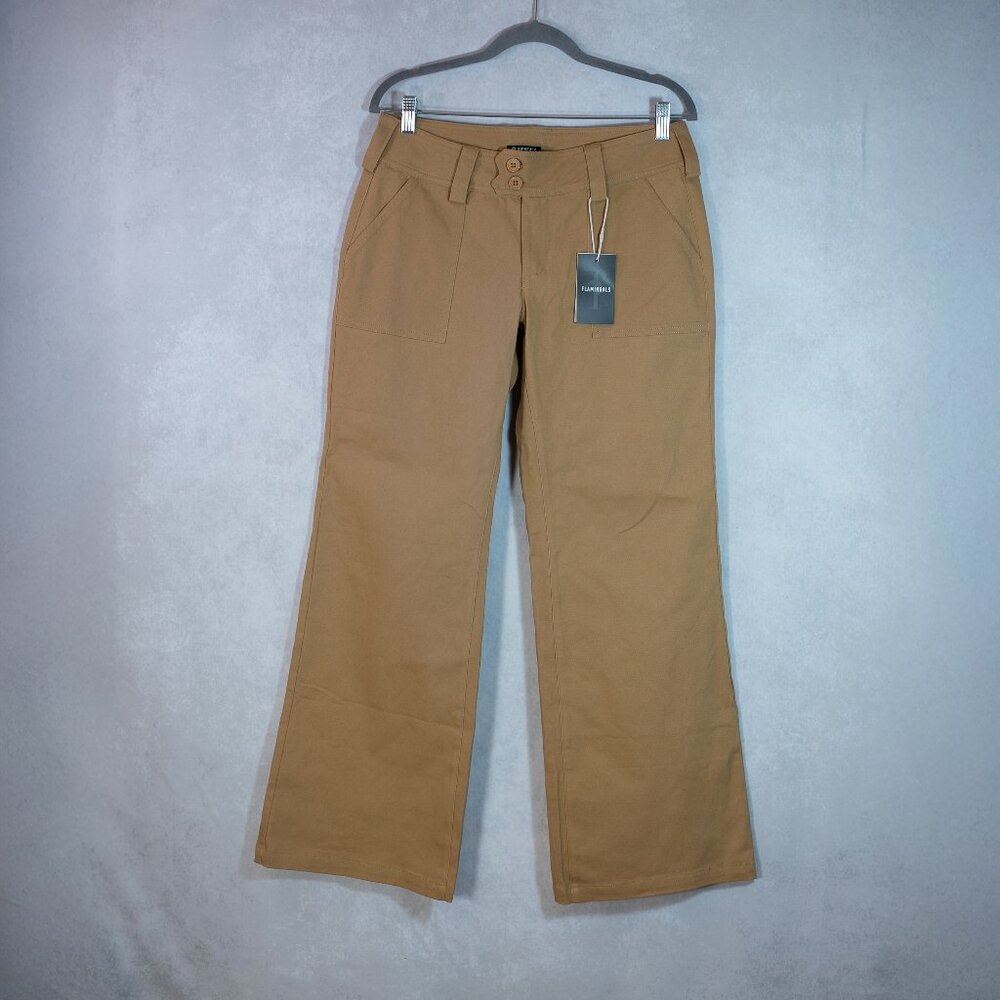 NWT Flamingals Womens Wide Leg Flared Jeans Denim Stretch Beige Size M